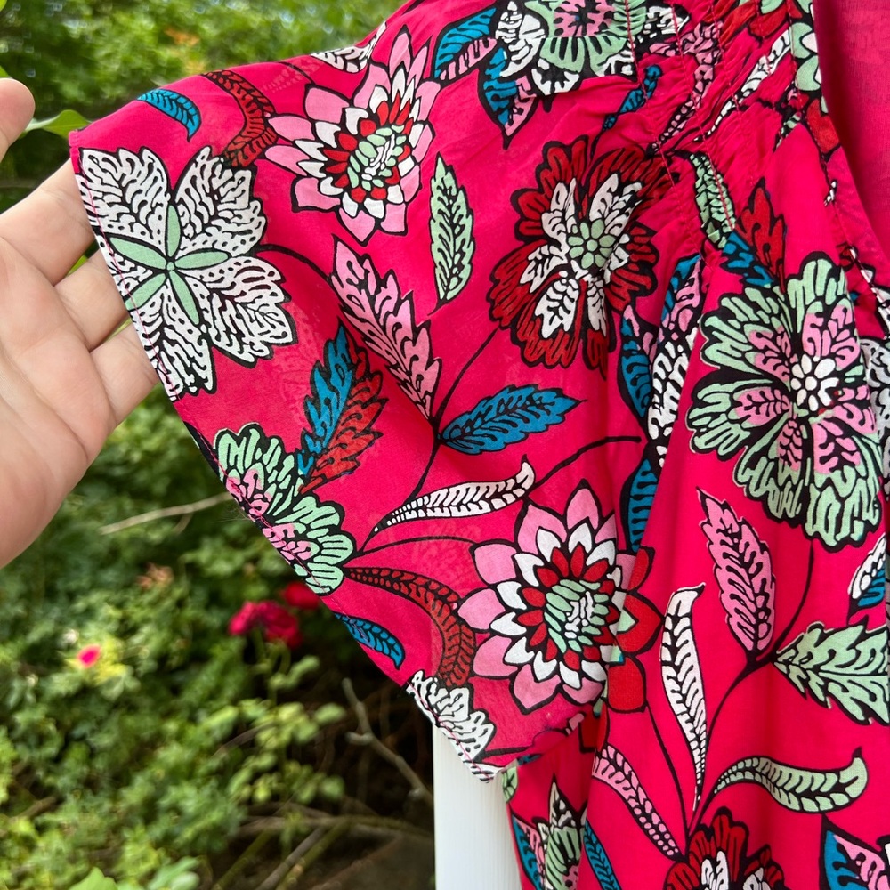 NWT Talbots Pretty Red Multicolored Floral Flutter Sleeve Cotton Lined MIDI - Picture 3 of 5